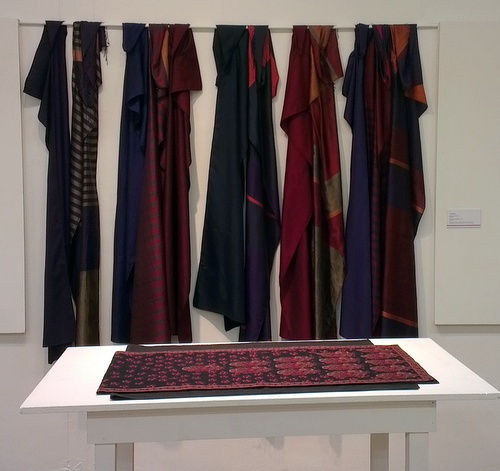 Liz Williamson 'woven in Asia' scarves with richly dense kanthar stitch